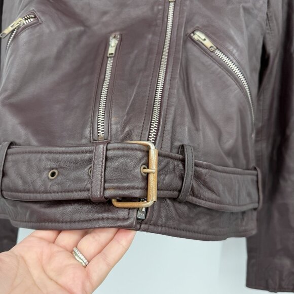 Quince Women's Port Leather Motorcycle Jacket sz M Medium Sheep Leather Belted - Picture 7 of 10